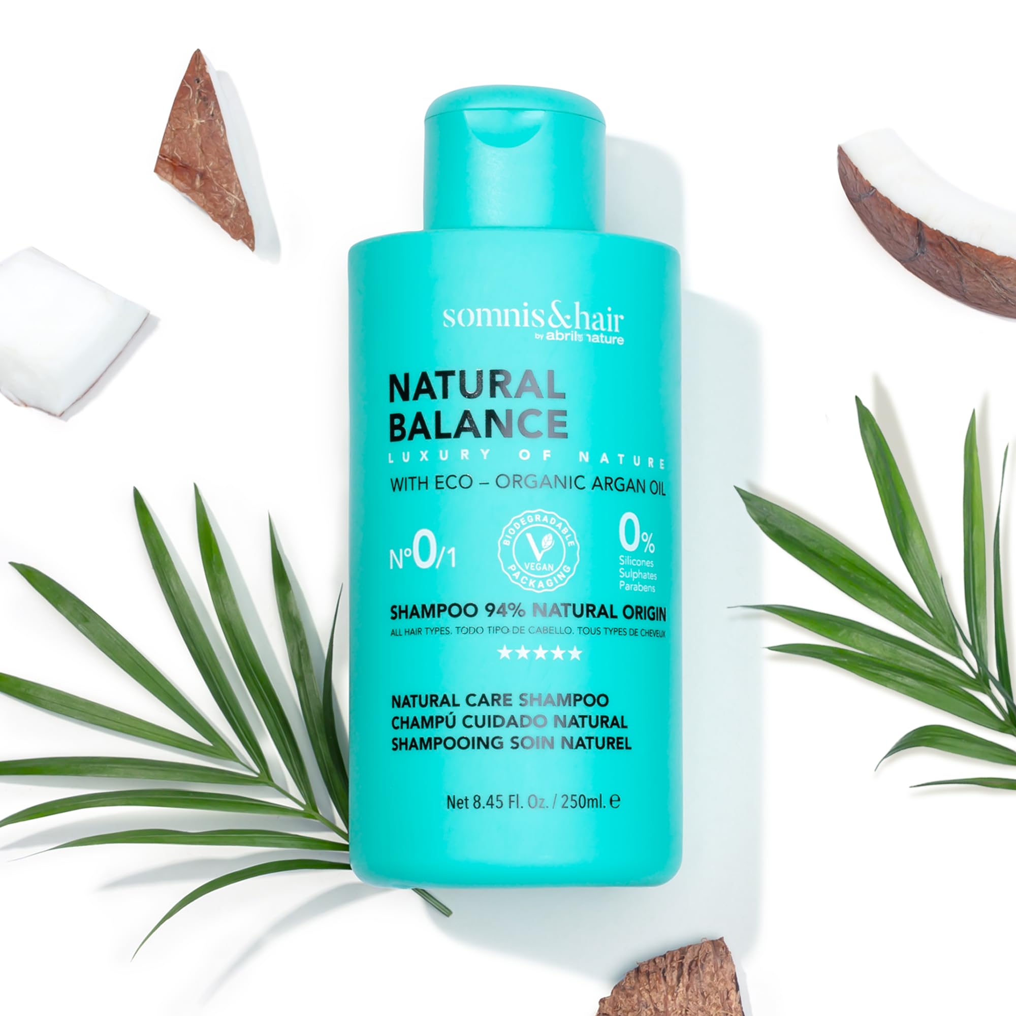 somnis&hair - Natural Balance Shampoo 94% Natural - Deep Hydration and Nutrition - Hair Repair and Anti-Frizz - Sulfate, Paraben, and Silicone-Free - Vegan - 250 ml