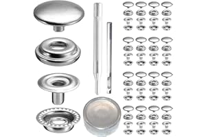 MEGOTO 25Sets 12.5mm Stainless Steel Fastener Snap Press Stud Button with Punching Tools Kits for Coats Bags Leathers Marine Boat Canvas Silver with Tools