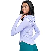 Womens Hooded Athletic Long Sleeve Running Shirts Workout Yoga Tops with Thumb Holes Slim Fit