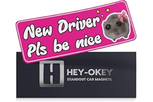 HEY-OKEY New Driver Magnet for Car - Funny Cute Hamster Please Be Patient Reflective Magnetic Bumper Sticker - Removable Novice Rookie Safety Caution Sign - Weather-Resistant 10 x 3.5 - Pink Fuchsia
