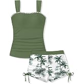 TyeSmo Girls Tankini Swimsuit 2 Piece Bathing Suits for Girls Square Neck Padded Swim Tank Top Drawstring Shorts for 9-16y