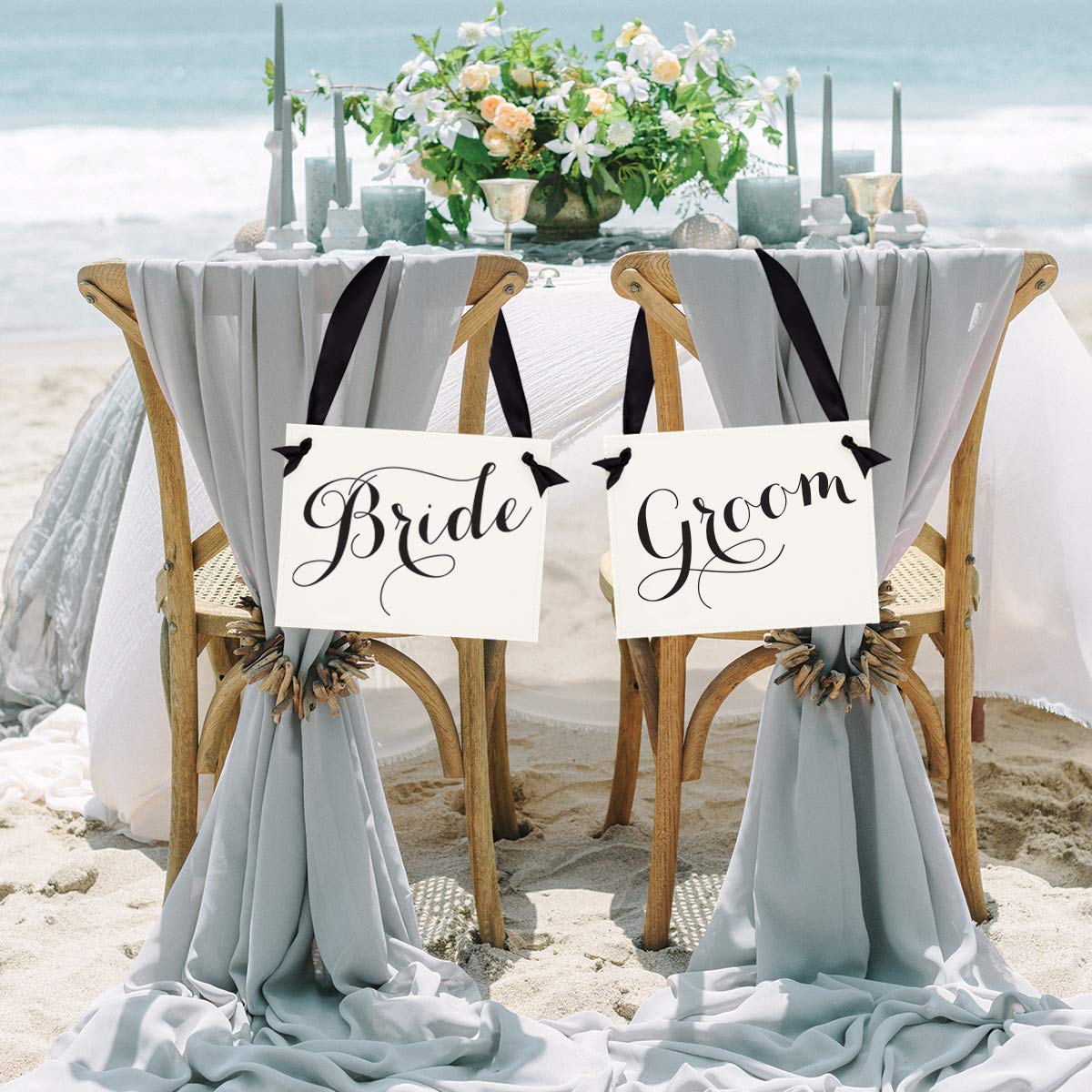 Amazon Com Bride And Groom Signs For Wedding Chairs Set Of 2