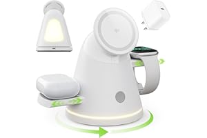 4 in 1 Wireless Charging Station for Apple,Mag-Safe Charger&Dimmable Light,Qi2 15W Rotating Fast Wireless Charger for iPhone 