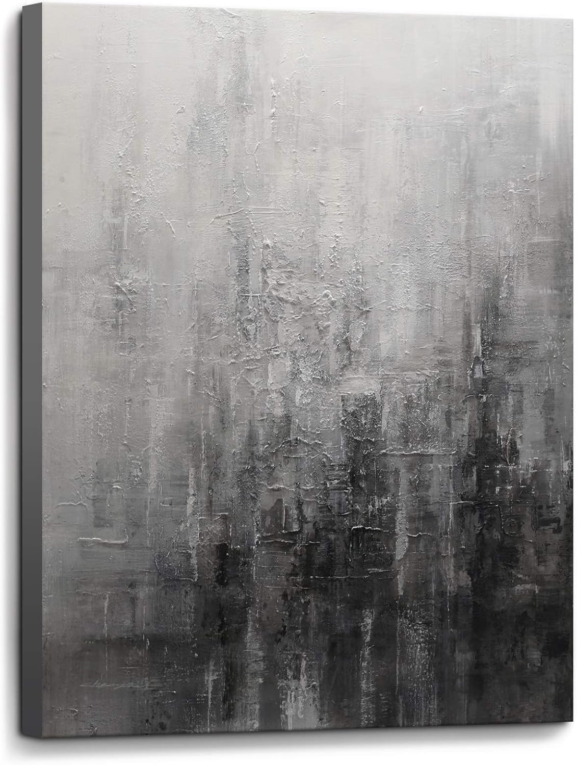 Paintings - YJYart Black and White Wall Art for Living Room Hand-Painted Abstract Picture Large Canvas Artwork Wall Decor for Bedroom Room Decoration 32”x 48”