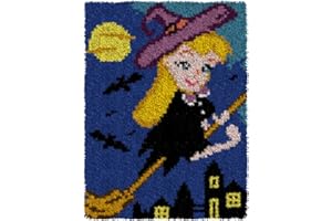 DL-YTG Latch Hook Kits Rug Halloween Girl Crochet Yarn Cushion Colour Pre-Printed Canvas Cover Rug Needlework DIY Hook and Latch Kit Christmas Home Decoration 52x38cm/20 X15inch