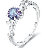 IRROYA Alexandrite Wedding Engagement Ring for Women 925 Sterling Silver Plated Platinum Art Deco Solitaire Purple Green June Birthstone Promise Ring for Her Size 8.5