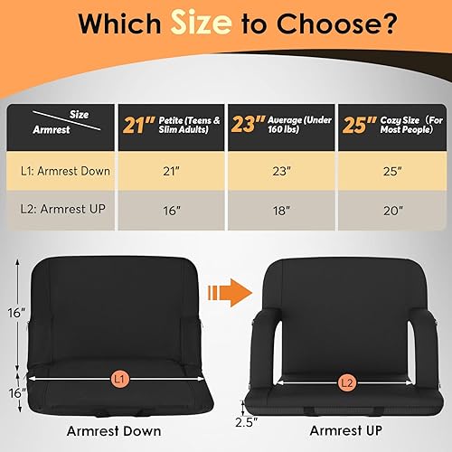 Fitense Heated Stadium Seat With Back Support - USB Powered Bleacher Chair With 3 Heat Levels For Outdoor Events