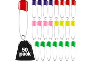 50 Pieces Diaper Pins Baby Safety Pins 2.2 Inch Plastic Head Cloth Diaper Pins with Locking Closures Stainless Steel Nappy Pi