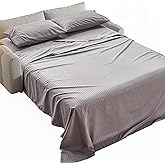 Kingnex Striped 54x72 Full Size Sleeper Sofa Bed Sheets Set Grey | Breathable Soft Brushed 1800 Microfiber, 4 Pcs Include, 1 Fitted Sheet up to 6 Deep, 1 Flat Sheet 81x94, 2 Pillowcases 20x30