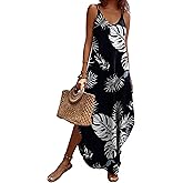 Zeagoo Women's Casual Sundress Summer Maxi Sleeveless V Neck Split Boho Beach Dress Travel Vacation Dress with Pockets