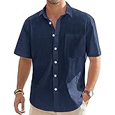 J.VER Men's Linen Short Sleeve Shirts Cotton Casual Lightweight Button Down Shirt Beach Vacation Summer Tops with Pocket
