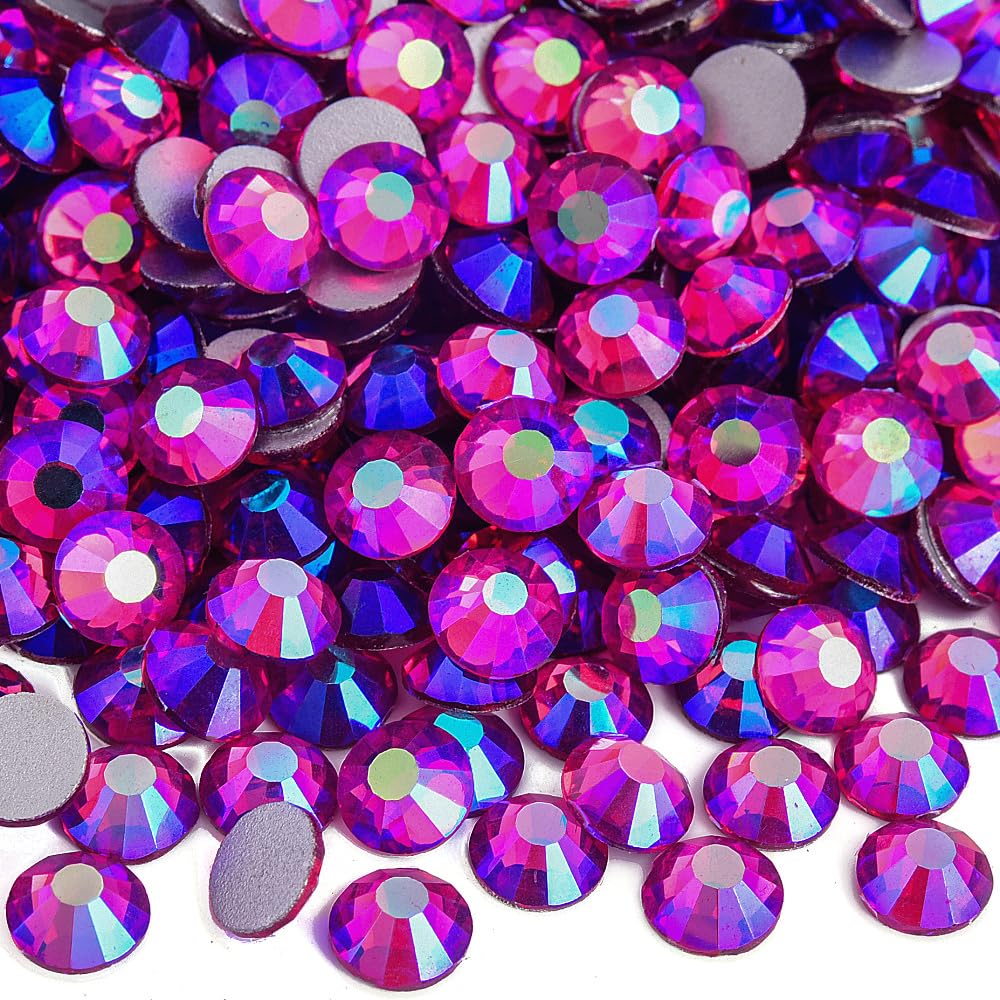 Photo 1 of Blinginbox Flat Back Crystal Rhinestones Round Gems for Nail Art and Craft Glue Fix,Fuchsia AB (1.9-2.0mm) SS6/1440pcs