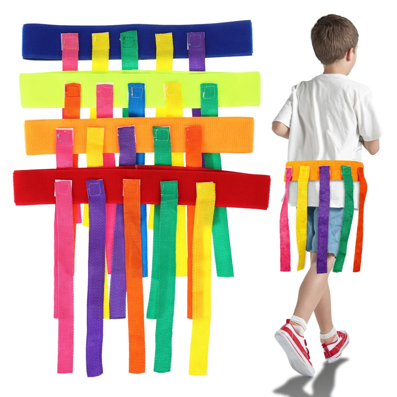 NUOBESTY Tail Catch Game Belts 4Pcs Set Kids Running Speed Training Toy Props with Durable Oxford Material for Boy Girl Outdoor Play