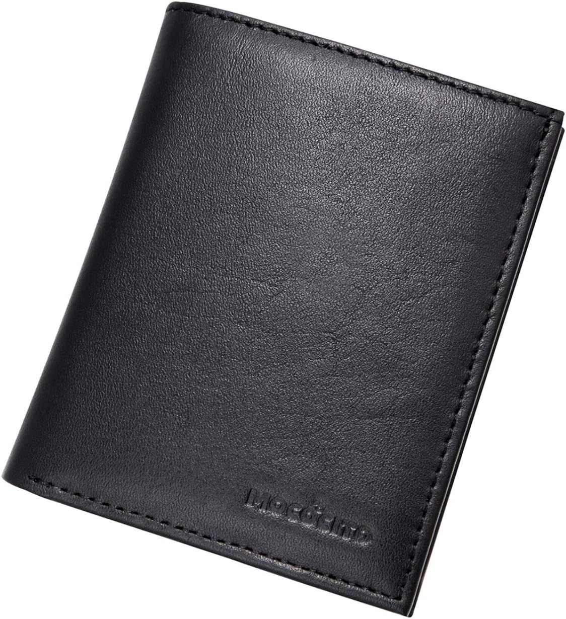 Genuine Leather Slim Wallet RFID Blocking with Coin Pocket, Credit Card Slots & Card Cases, Best Gift for Father Gents Gift Box- Black with ID Window