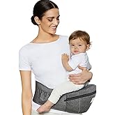Safotad Baby Carrier with Hip Seat, Ergonomic Front Carrier for Newborns & Toddlers, Adjustable Waistband with Strong Support, Large Pocket Design, Grey