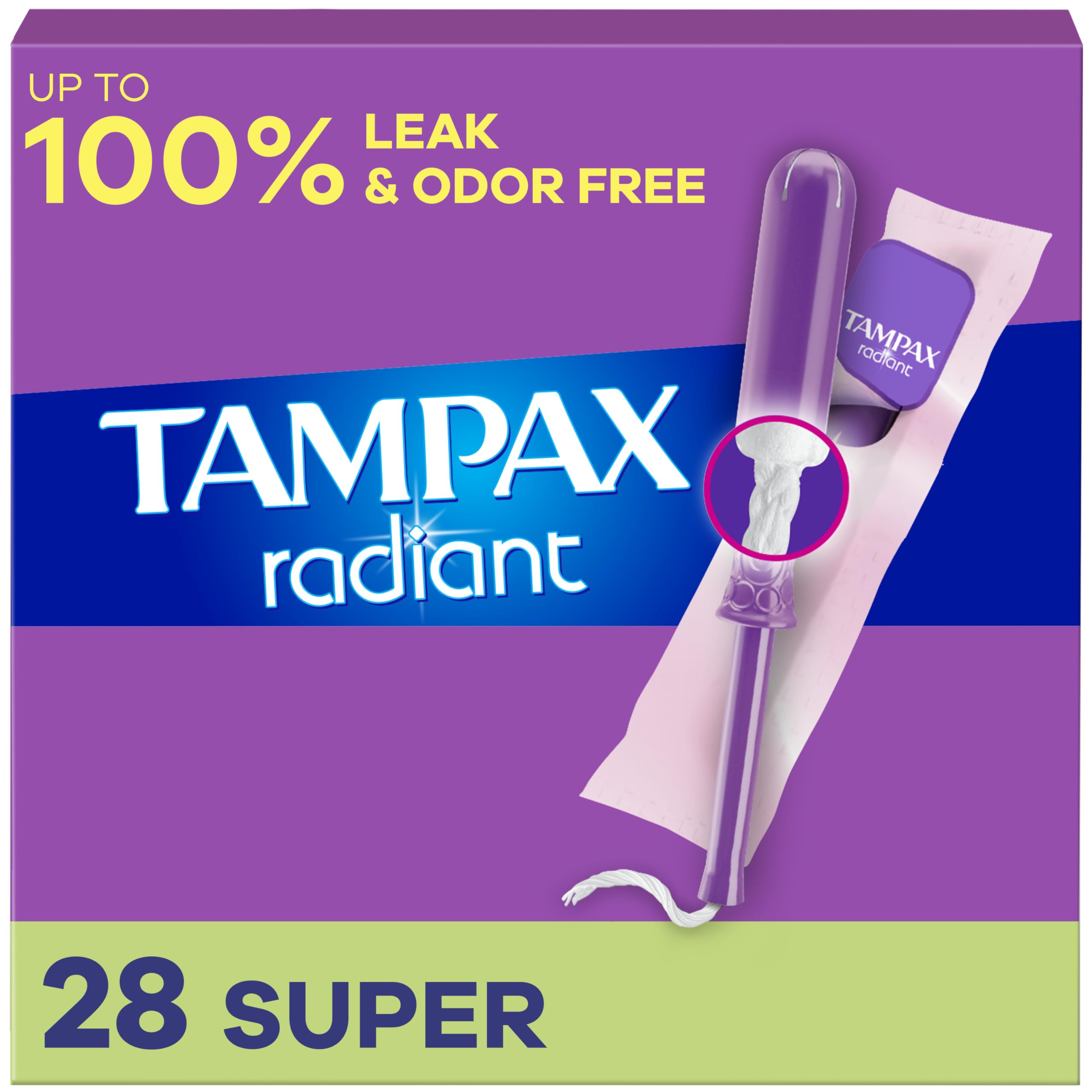 Tampax Radiant Tampons, with LeakGuard Braid, Super, 28 Count
