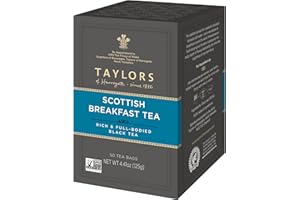 Taylors of Harrogate Scottish Breakfast Black Tea Individually Wrapped Bags, 50 Count (Pack of 1), Strong, Malty and Full, Caffeinated, Enjoy Hot or Iced, 50 Teabags