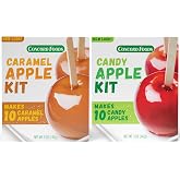 Concord Foods Caramel &amp; Candy Apple Kit, Variety Pack of 2 (10 Sticks each) | Apple dipping kits made with soft caramel &amp; hard red candy for Halloween parties, fall fairs, caramel apple bars &amp; more