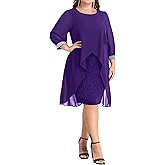 Talisea Plus Size Cocktail Dress - Elegant Chiffon Cape 3/4 Sleeves Glitter Evening Party Wedding Guest Dresses Women Formal