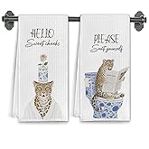 Elefeltclave Funny Chinoiserie Cheetah Hand Towels,Grandmillenial Blue and White Bathroom Kitchen Towels,Cheetah Gifts for Women Men Washroom Decor,Hello Sweet Cheeks Bathroom Decor,Set of 2