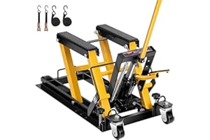 VIVOHOME Hydraulic Motorcycle Lift Jack 1500 LBS Capacity Steel ATV Lifts Stand Hoist with Wheels and Handle for Motorcycles, ATVs, Dirt Bikes Yellow
