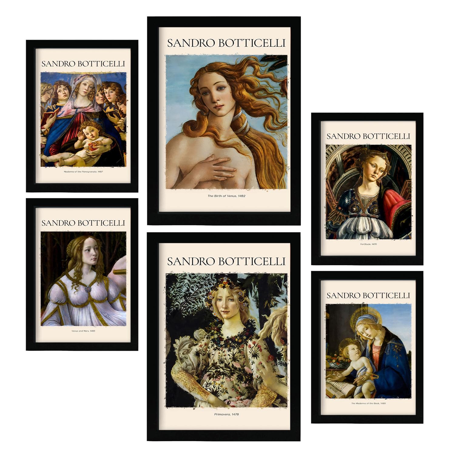 Nacnic Poster 6 set of Sandro Boticelli Collection of artworks, Decorative frames for your living room, bedroom, home. Wall art prints. A4 and A3