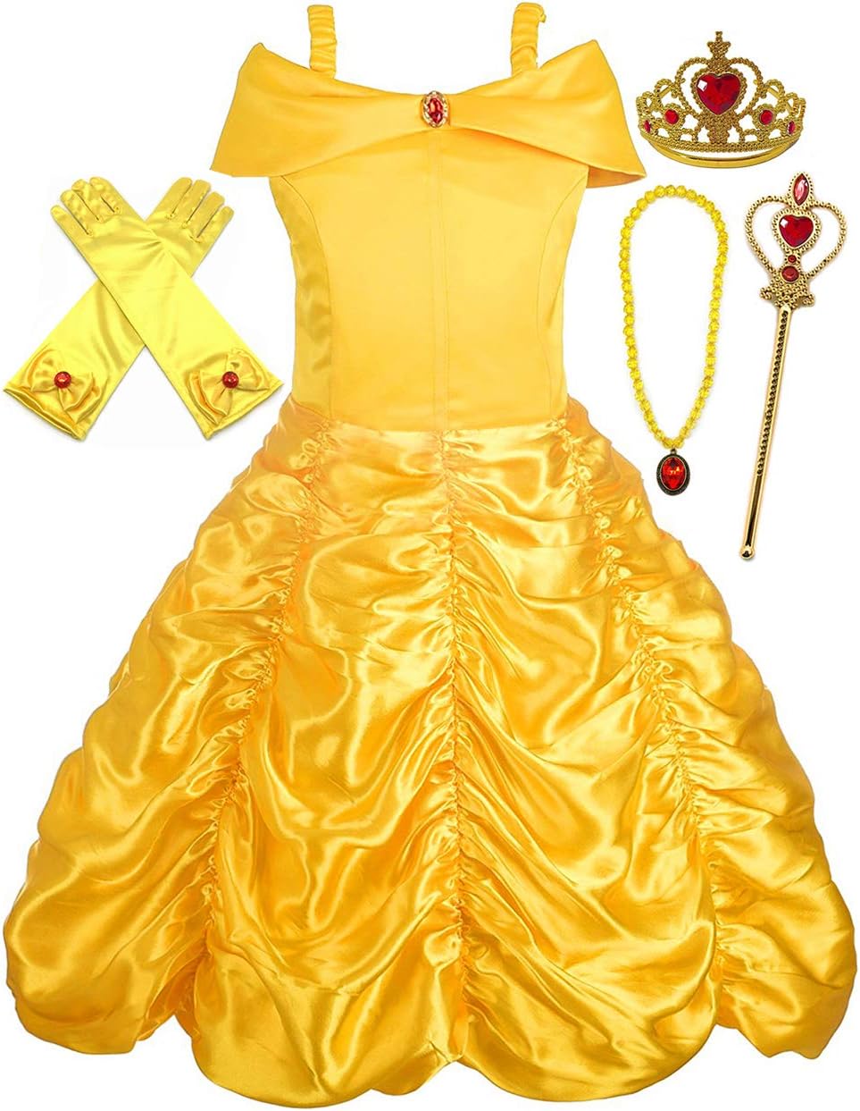 ALEAD Princess Costume Belle Dress and Accessories Gloves, Tiara, Wand and Necklace