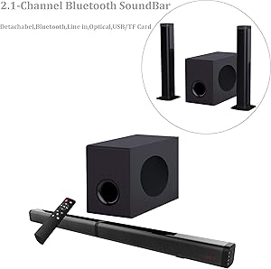 Sound Bar with Subwoofer, Samtronic Detachable Soundbar for TVS 37inch 80W 2.1 Channel Soundbar Speakers with Bluetooth V5.0 Sound Bars, Surround Sound Home Theater, Wall Mountable Remote Control