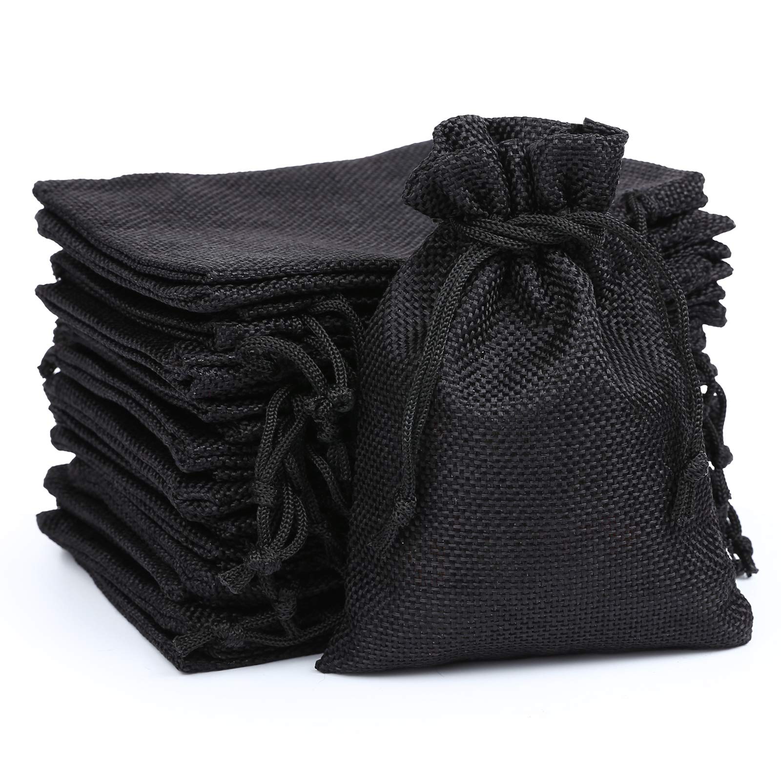 Photo 1 of Naler 24pcs 3.9 x 5.5 Inch Burlap Bags with Drawstrings, Linen Gift Bags Jewelry Pouches Sacks for Wedding, Party Favors, DIY Craft, Presents (Black)