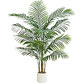 Artificial Palm Tree Indoor Plant 4FT Tall Fake Tropical Palm Tree in Pot, Real Bark Design Faux Areca Palm Tree for Home Office Living Room Bedroom Farmhouse Modern Outdoor Topiary Tree (13 Trunks)
