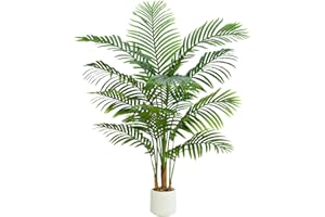 Artificial Palm Tree 4ft - Faux Tropical Areca Floor Plant with White Planter, Easy Setup, Realistic Foliage, Maintenance-Fre