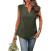 vinglam Women's Pure Linen Blouse V Neck Cap Sleeve Ruched Tops 100% Linen Tshirt