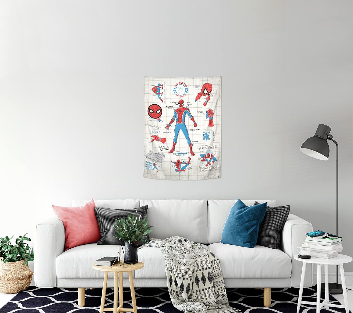 Tapestries - Jay Franco Marvel Spiderman Infographic Sketch Tapestry – 30 x 40 Inch Wall Hanging – Kids Room Décor (Official Marvel Product)