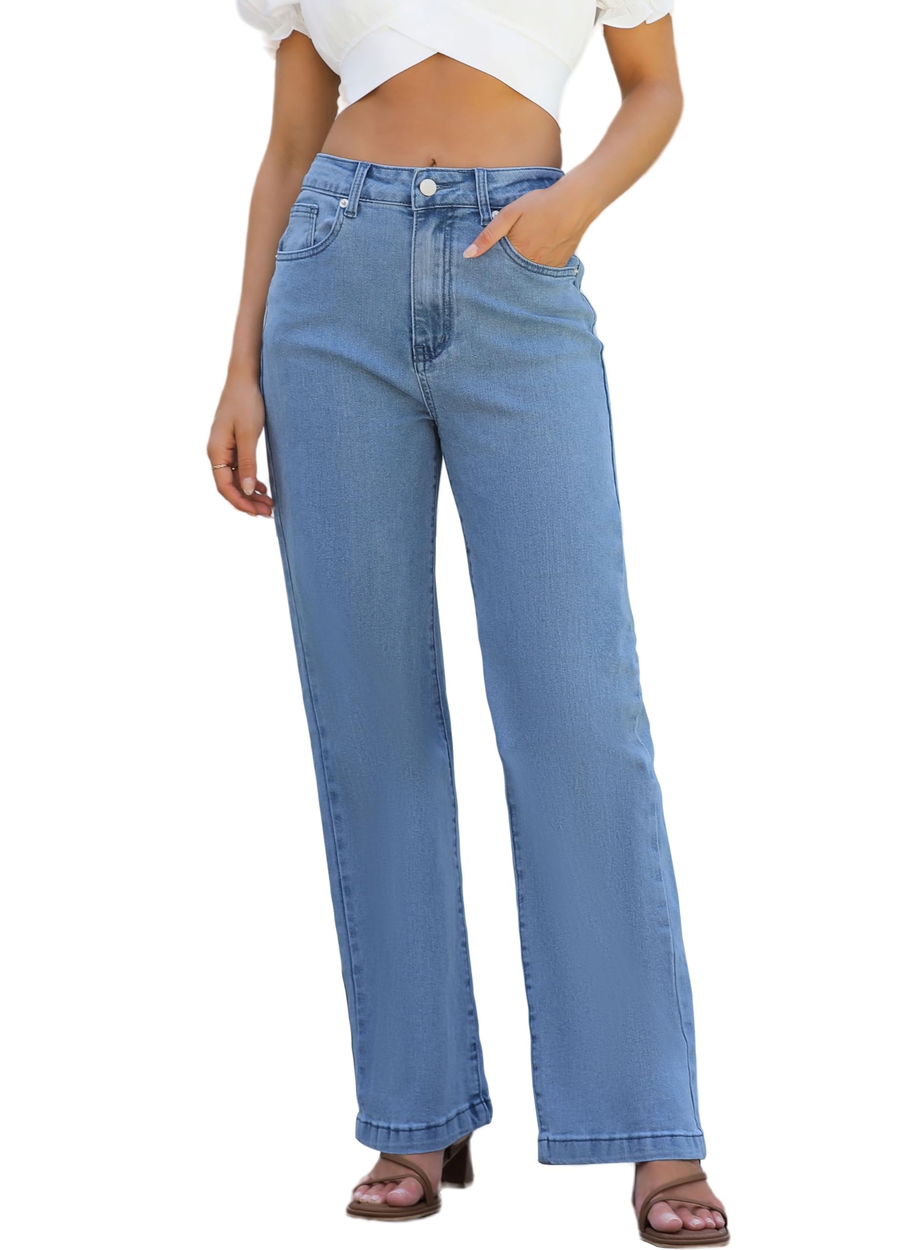 Photo 1 of ETTELO Womens Jeans Hig Waisted Straight Leg Loose Stretchy Lightweight Tummy Control Trendy Jeans for Women 2025
