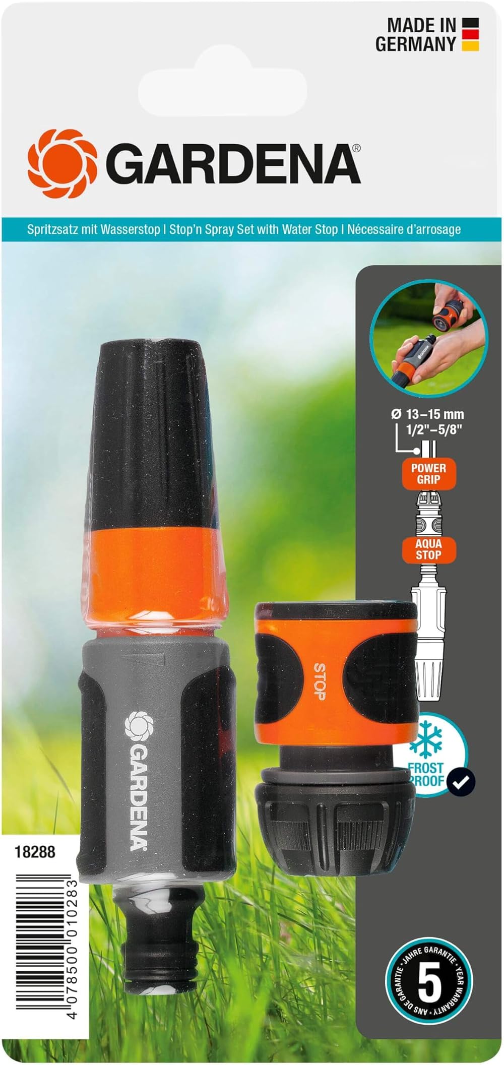 Gardena Stop n Spray Set 13 mm 1/2 and 15 mm 5/8 hoses cleaning nozzle