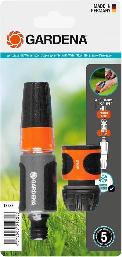 Gardena Stop n Spray Set 13 mm 1/2 and 15 mm 5/8 hoses cleaning nozzle