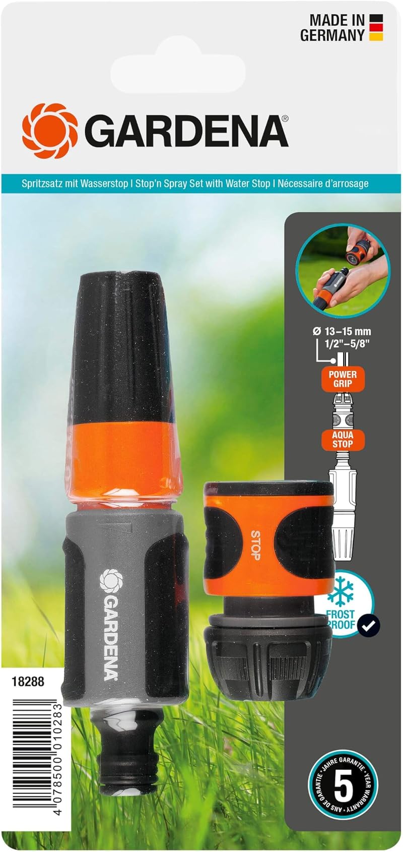Gardena Stop n Spray Set 13 mm 1/2 and 15 mm 5/8 hoses cleaning nozzle