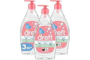 DREFT Bottle and Dish Soap | Made to Clean Baby Bottles, Sippy Cups, Pacifiers, Breast Pumps, & More | Gently Removes Milk Film & Odors | Plant Based, Fragrance Free Dish Soap | 18 Fl Oz (Pack of 3)