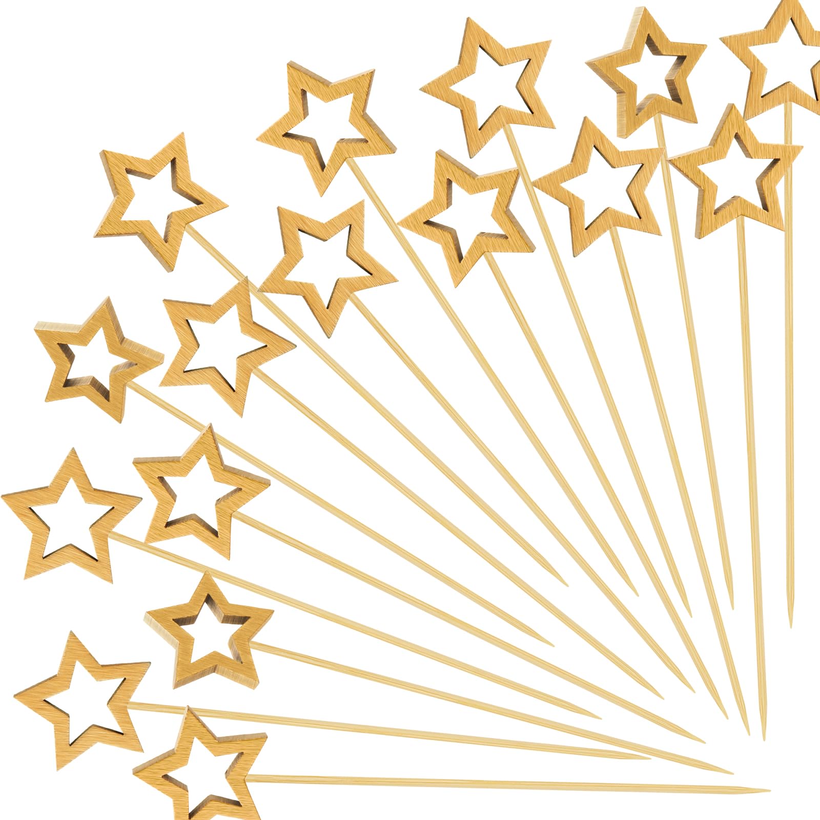 Photo 1 of 100PCS Gold Star Cocktail Picks, Decorative Fancy Toothpicks for Appetizers, 5.6 IN Long Bamboo Skewers Wood Food Sticks for Drinks Fruit Garnish Holiday Party Supplies Charcuterie Boards Accessories