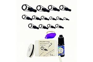 Houderrong Fishing Rod Repair Kit with 14 Sizes Rod Tips,Complete Supplies for Fishing Rod Tiptop Guides Replacement with Fishing Pole Eyelets and Wrapping Thread.