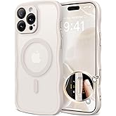 CAPRARO for iPhone 16 Pro Case for Women Girls, Upgraded [Full Camera Protection] [Compatible with MagSafe] Cute Wave Translucent Matte Phone Case for iPhone 16 Pro, Stone