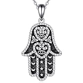 Hamsa Hand 925 Sterling Silver Necklace - Protection Amulet Jewelry Gifts for Men and Women