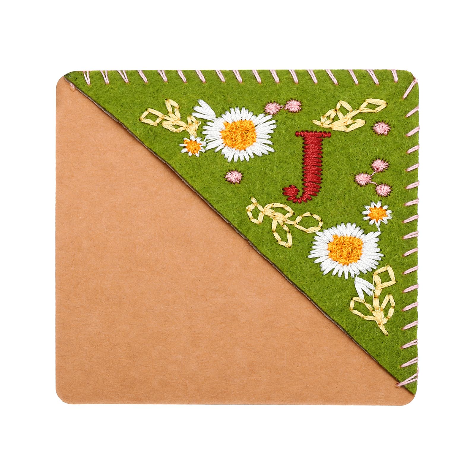 PATIKIL Personalized Embroidered Corner Bookmark, Cute Flower Felt Stitched Triangle Book Mark Page Marker for Women Men Book Lovers Teachers, Green, Letter J — image 1