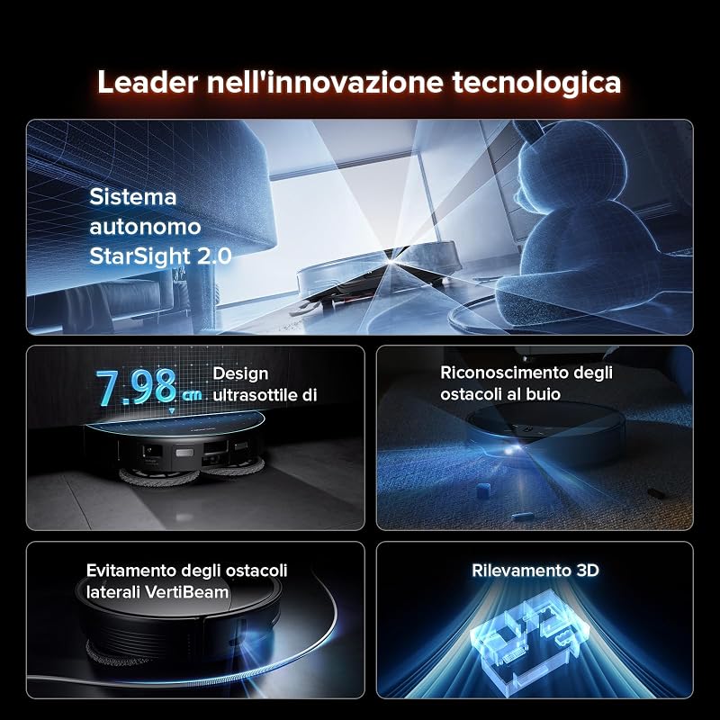 Saros 10R Robot Aspirapolvere Lavapavimenti 22.000Pa, 7,98 cm