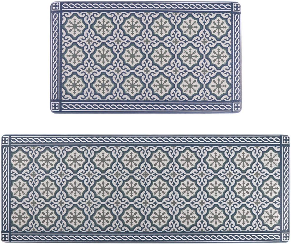Seavish Anti Fatigue Kitchen Floor Comfort Mats Set, Blue Morocco Mosaic 2 Piece 17