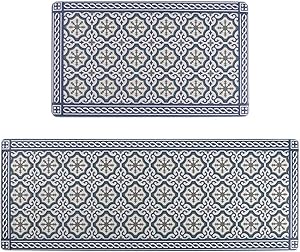 Seavish Anti Fatigue Kitchen Floor Comfort Mats Set, Blue Morocco Mosaic 2 Piece 17