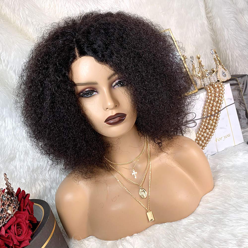 BLISSHAIR Afro Kinky Curly Human Hair Lace Closure Wig Brazilian Virgin Hair Wigs Afro Curly Bulk 4B 4C Gluess 4x4 Lace Front Wigs For Black Women Natural Color (14 inch)