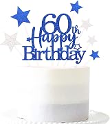 Pargleev Royal Blue Glitter 60th Birthday Cake Topper Star Gold Accent Party view 1