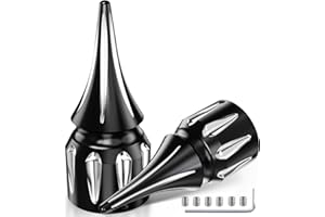 AUTOJDM 3.6"Motorcycle Chrome Front Axle Nut Covers,CNC Left&Right Spike Fron Axle Nut Caps Compatible with Harley Touring Sportster Dyna Softail Street Tri Glide Road King Electra Fat Boy (Black&Chrome)