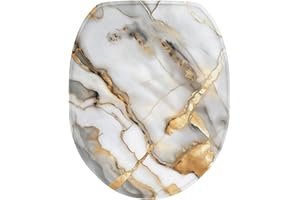 Luarisgur Marble Print Toilet Seat Covers for Bathroom Decoration Toilet Bolt Covers Decorative Round Elongated Toilet Lid Cover Washable Toilet Lid Seat Protector Cover with Elastic Bottom